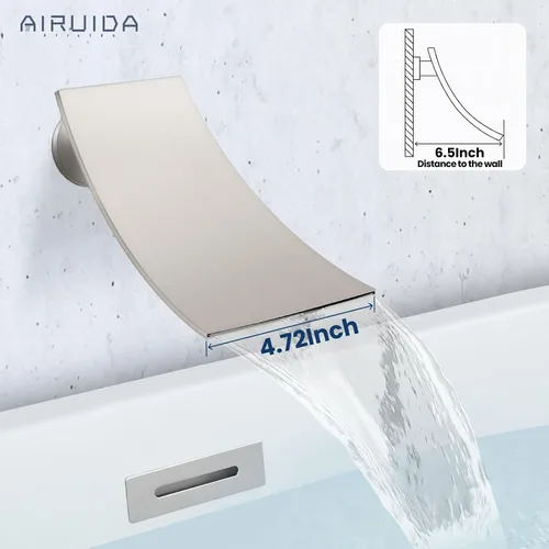 Vista 4 de Airuida Grifo de bañera de montaje en pared, relleno de bañera con boquilla de cascada, grifo mezclador de baño de una sola manija, válvula de latón