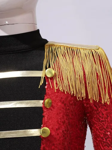 Vista 3 de Disfraz de circo para niñas, disfraz de Halloween con borlas de lentejuelas, vestido de Majorette