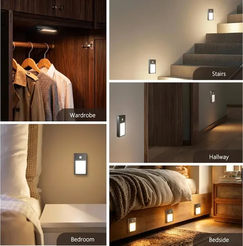 Vista 6 de VST Luces nocturnas con sensor de movimiento, luces de escalera recargables con instalación de succión magnética para interiores, dormitorio