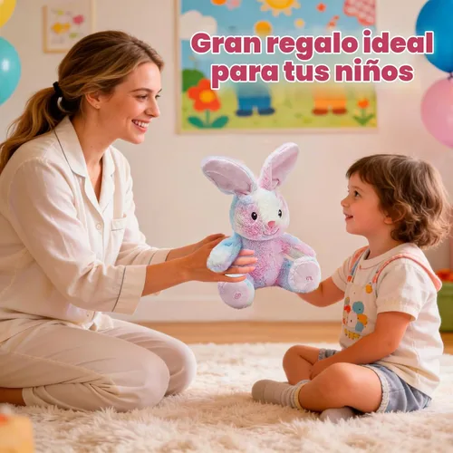 Vista 7 de Glow Guards Peek-a-Boo - Peluche de conejo de 10 pulgadas, juguete de peluche de conejo arcoíris que canta, juguetes de peluche interactivos