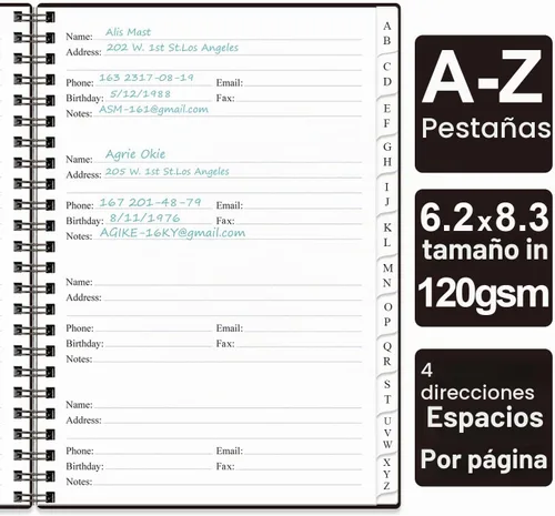 Vista 3 de Libreta de direcciones con pestañas alfabéticas - Teléfono A5 y libreta de direcciones con contactos de direcciones, fecha especial, teléfono