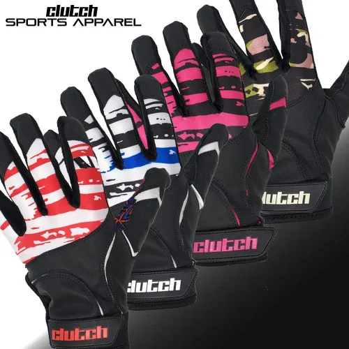 Vista 6 de Guantes Clutch Sports Apparel para batear en béisbol y sóftbol con bandera americana, buen agarre y ajuste de dedo, malla de alto rendimiento