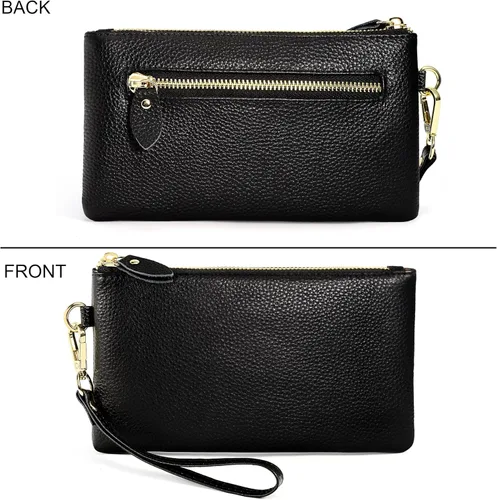 Vista 5 de Uromee Cartera de mano para mujer, de piel auténtica, con cadena de hombro desmontable