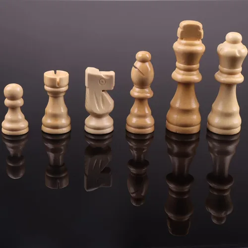 Vista 4 de ziphia Piezas de ajedrez de madera solamente, 32 piezas estándar de ajedrez de madera de Staunton Tournamen - 3.05 pulgadas King / bolsa