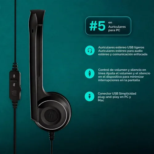 Vista 4 de Sennheiser PC 8 USB - Auriculares estéreo USB para PC y MAC con control de volumen y silencio en línea, color negro