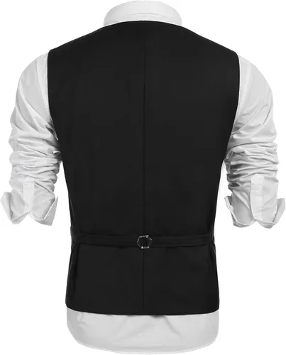 Vista 3 de COOFANDY Chaleco de lentejuelas para hombre, con cuello en V, brillante, elegante, chaleco