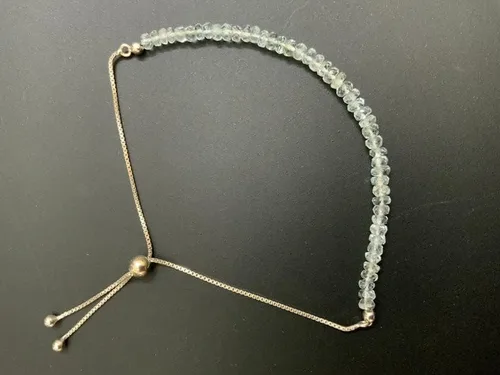 Vista 4 de Pulsera deslizante de plata esterlina graduada de aguamarina natural de 12 quilates, 10 pulgadas, Rondelles facetadas de aguamarina, piedra natal