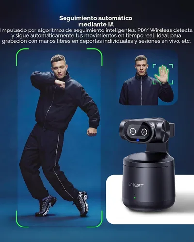 Vista 4 de EMEET PIXY - Cámara inalámbrica de transmisión PTZ de doble lente 4K con sensor de 1/2.55 pulgadas, control de gestos, micrófono multicámara en vivo
