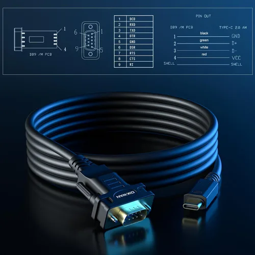 Vista 6 de Cable adaptador de puerto serie USB tipo C a RS232 DB9, chipset FTDI, compatible con Windows 11, 10, 8, 7 y Mac Linux