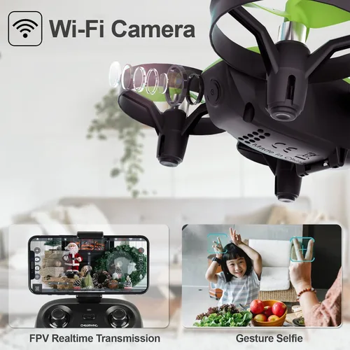 Vista 2 de Cheerwing CW10 Mini Dron, WiFi FPV Drone con cámara, RC Drone Toy con Auto Hovering, Control de voz