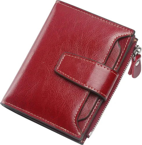 Vista 72 de Lavemi Pequeña cartera compacta para mujer, con bloqueo RFID, de piel auténtica, plegable, con ventanas de identificación