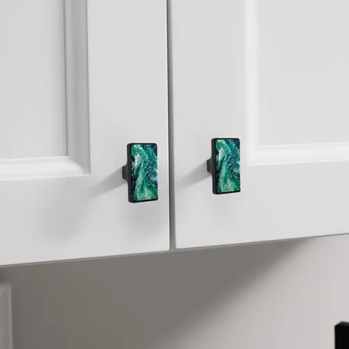 Vista 5 de LORVIES Paquete de 4 pomos decorativos para gabinetes, 1.65 pulgadas de ABS de vidrio rectangular de un solo agujero, tiradores de puerta de cajón