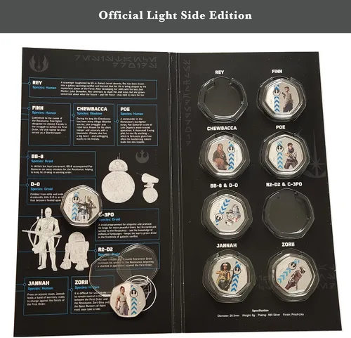 Vista 2 de Star Wars The Rise of Skywalker Collection - Lado de luz - 8 monedas/medallas conmemorativas de los personajes más memorables, chapado y acabado a