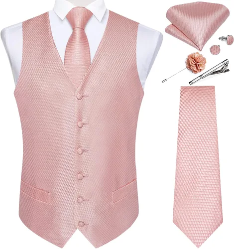 Vista 35 de DiBanGu Juego de chaleco y corbata para hombre, chaleco formal de cachemira y corbata con bolsillo cuadrado y gemelos, de seda, para traje o Verde