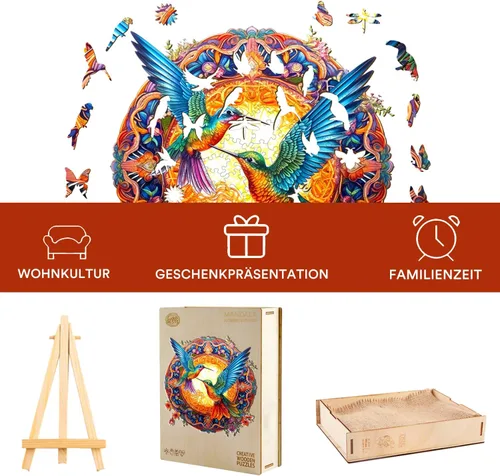 Vista 5 de Jigfoxy Rompecabezas de madera para adultos, rompecabezas de madera de colibrí, rompecabezas únicos con forma de animal, regalos de Navidad