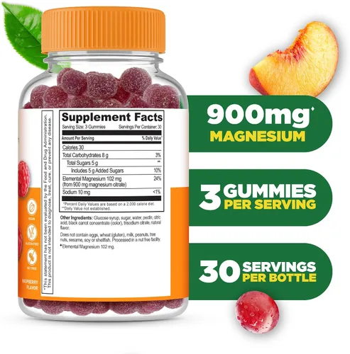 Vista 2 de Gomitas de magnesio realistas para adultos Gomitas de citrato de magnesio de 900 mg Magnesio vegano para hombres y mujeres 90