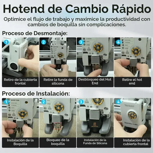 Vista 7 de Boquilla de acero endurecido Hotend de intercambio rápido A1/A1 Mini/A2L Extremo caliente de estructura integrada de alta temperatura y velocidad