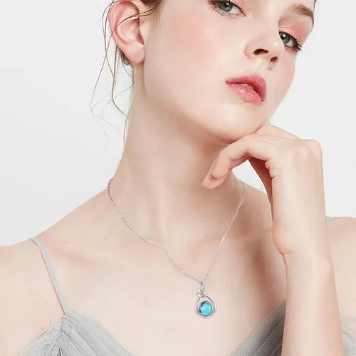 Vista 2 de AOVEAO Collar turquesa, plata de ley S925, corazón celta, nudo lágrima, collares para mujer y niña, Plata, no saber