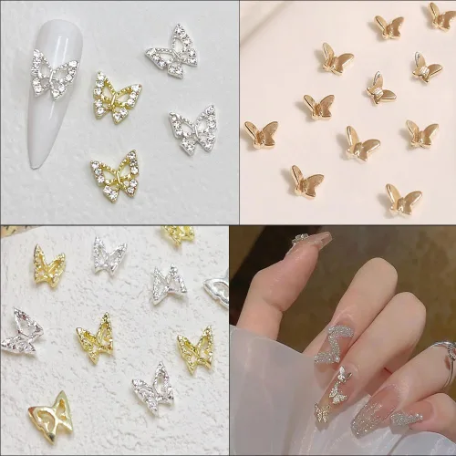 Vista 6 de 124 dijes de mariposa para uñas, oro y plata, dijes de mariposa 3D para diseño de uñas