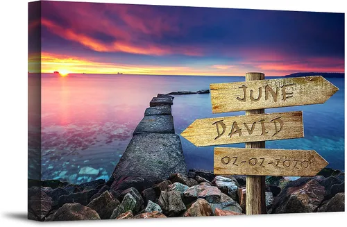 Vista 10 de Bosque Otoñal Foto o Impresiones en Lienzo Personalizadas Únicas con Nombres de la Pareja y Fecha Especial en Letrero, Regalo Perfecto