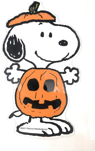 Vista 2 de Juego de 3 decoraciones de gel para ventana con calabaza Snoopy - Woodstock con capa - Charlie Brown decoraciones de fiesta