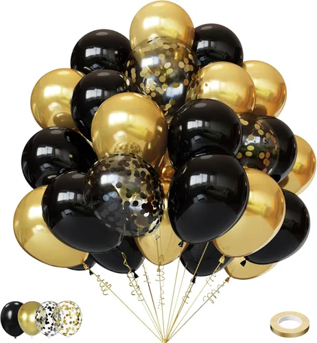 Vista 18 de Lukiituke 75 globos, negro, rojo y dorado (12 y 5 pulgadas), decoraciones de fiesta temática de casino, Año Nuevo, graduación, boda, cumpleaños
