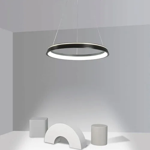 Vista 6 de Modern Creative Ring Shape Pendant Lights 6000K White Light Ceiling Hanging Lighting Nordic Aluminum Chandelier for Bedroom Living Room(Dark,50CM)