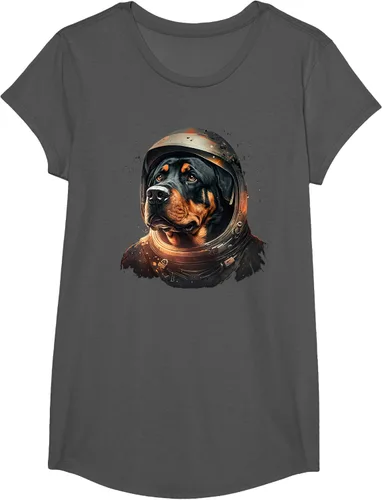 Vista 30 de Divertida camiseta Rottweiler con diseño de astronauta rottweiler en galaxia espacial, Negro