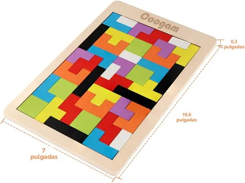 Vista 7 de Coogam Rompecabezas de Bloques de Madera Juguete de Acertijos Cerebrales Tangram Rompecabezas de Inteligencia Colorido Juego de Bloques Rusos 3D