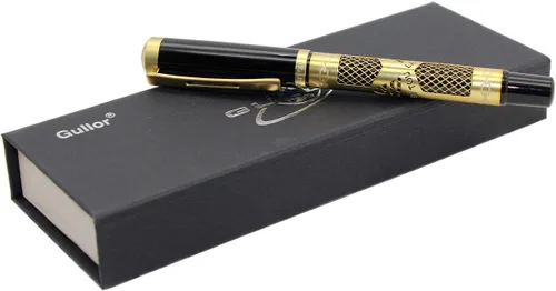 Vista 6 de Gullor Pluma estilográfica de metal con convertidor y caja de regalo, punta doblada, oro