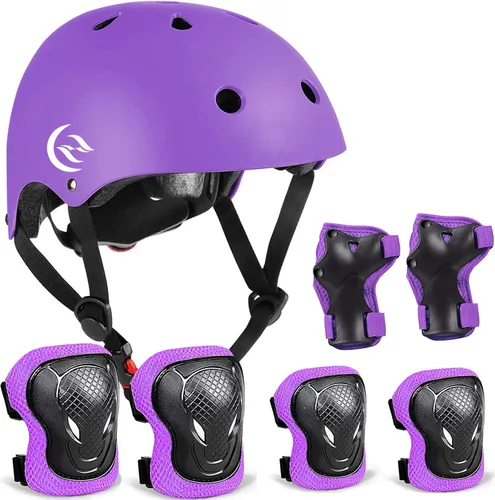 Vista 9 de Casco de Bicicleta para Niños Rodilleras de Skateboard - Casco para Niños Coderas Muñequeras Ajustables para Niñas y Niños de 5~15 años Equipo