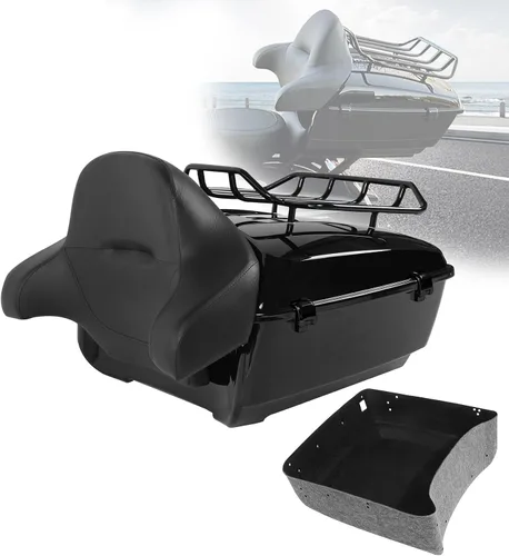 Vista 19 de Respaldo de Maletero de Equipaje King Tour Negro Brillante con Placa de Rack de Montaje Compatible con Harley Modelos Touring 2014-2025 Road Glide