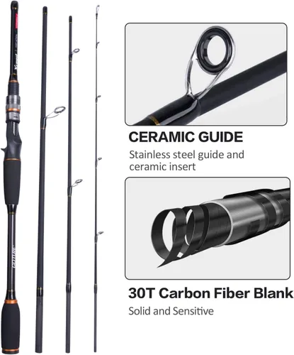 Vista 5 de Goture Cañas de Pescar de Viaje, Caña de Pescar de 4 Piezas con Estuche/Bolsa, Caña de Casting/Spinning, Caña Baitcasting Ultraligera de 7 Pies