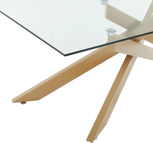 Vista 3 de JYED DECOR Mesa de centro con tapa de vidrio templado (oro, mesa de centro rectangular)