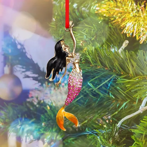 Vista 3 de SICOHOME Adornos de sirena de Navidad, adornos de sirena para árbol de Navidad, decoración de árbol de Navidad de metal con diamantes de imitación