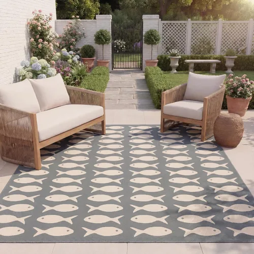 Vista 11 de SAFAVIEH Alfombra lavable para exteriores, colección Patio de 2.3 x 6.7 pies, color negro y beige, no desprende pelusa y fácil limpieza, ideal