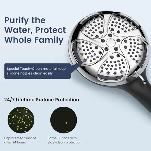 Vista 7 de FEELSO Cabezal de ducha con filtro y de mano, cabezal de ducha de alta presión de 7 rociados con filtros para agua dura - elimina el cloro, reduce