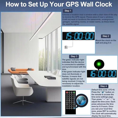 Vista 4 de CHKOSDA 28 Inch Oversized Digital Wall Clock with Seconds and GPS - Blue