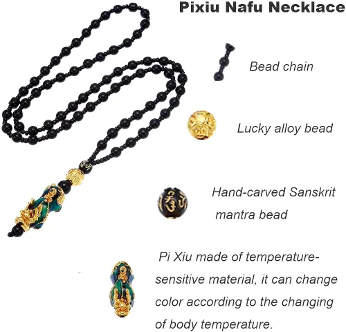 Vista 2 de SOOWOOT Feng Shui Pulsera Collar-Pi Xiu Negro Obsidian Riqueza Pulsera de Buena Suerte Pi Yao Attract Wealth Money Collar Set para Mujeres Hombres