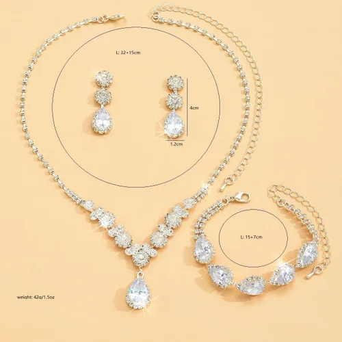 Vista 6 de Paxuan Juego de aretes de pulsera de cristal de diamantes de imitación plateados y dorados para mujeres, novias, damas de honor, juego de aretes