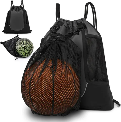Vista 10 de STAY GENT - Mochila con cordón de baloncesto para niños, mochila de fútbol plegable, bolsa de gimnasio, mochila deportiva con bolsa de malla