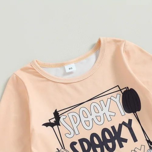 Vista 3 de fyclemt Ropa de Halloween para bebé, niña, niño, manga larga, calabaza, camiseta, sudadera, pantalones acampanados, trajes de otoño
