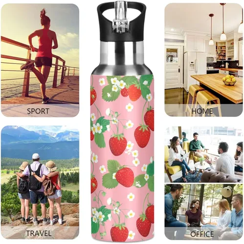 Vista 5 de Botella de agua aislada de acero inoxidable con pajita de 32 onzas, botellas de agua a prueba de fugas para gimnasio, viajes al aire libre, escuela