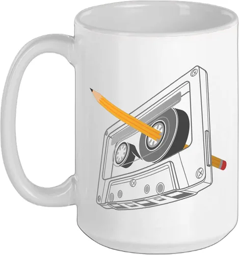 Vista 14 de Vintage Rewind Funny 80s 90s Cassette Pencil Gift Men Women Ceramic Mug, Black/White