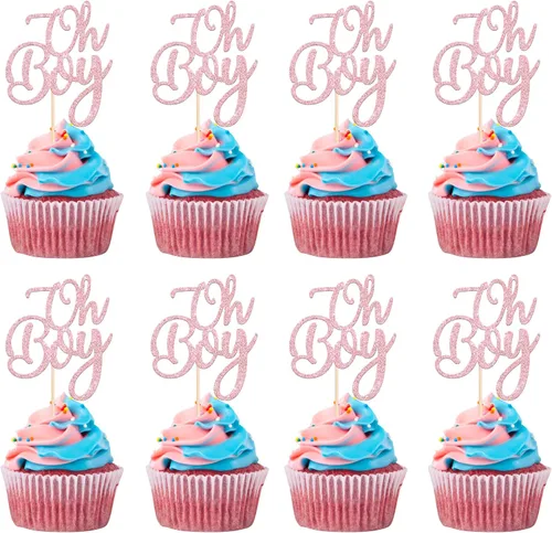 Vista 9 de Rsstarxi Paquete de 24 adornos para cupcakes con purpurina dorada para baby shower, revelación de género It's A Boy Cupcake Picks para celebrar baby