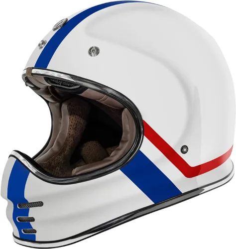 Vista 2 de TORC T3/Baja - Casco de motocicleta de fibra de vidrio retro clásico de cara completa con aprobación DOT y ECE Lealtad blanca brillante