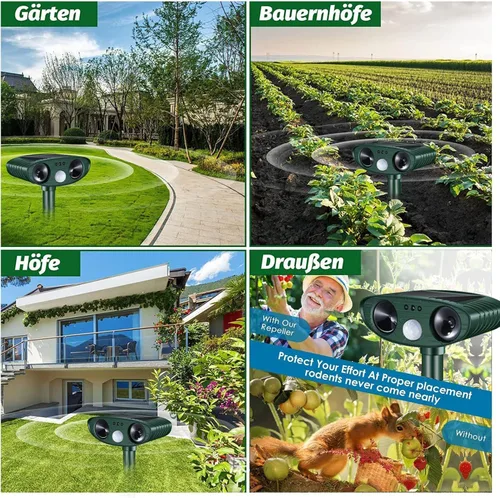 Vista 7 de Disuasorio ultrasónico para gatos, dispositivo disuasorio alimentado por energía solar con luz intermitente, disuasorio ultrasónico para gatos