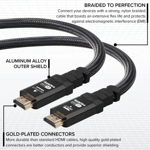 Vista 4 de Cable HDMI 2.0 4K de 1 pie por RitzGear. Cable de nailon trenzado de alta velocidad de 18 Gbps y conectores dorados - 4K