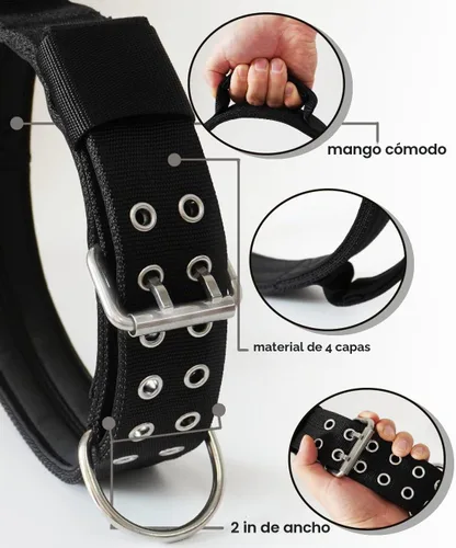 Vista 5 de Collar de perro para perros grandes, collares negros de 2 pulgadas con asa para perros de raza extragrande, collar táctico de nailon K9 resistente