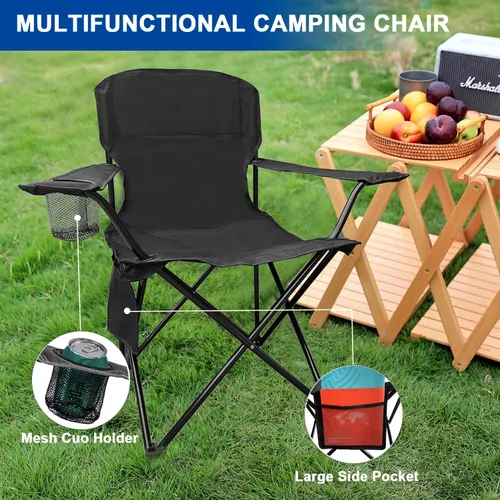 Vista 4 de Sillas Plegables de Camping Colapsables Silla de Césped de Alta Resistencia con Bolsa para Refrescos, Bolsillo de Almacenamiento, Silla de Brazos
